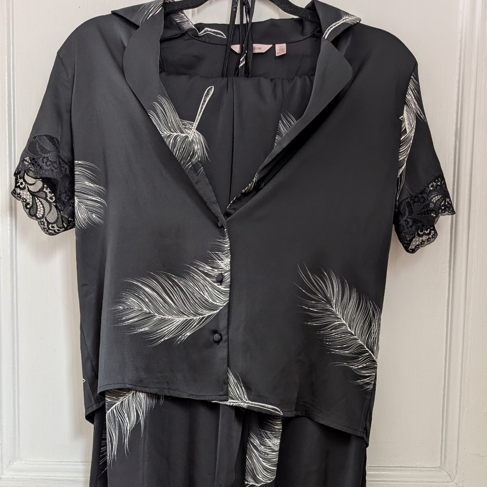 La Vie En Rose Charcoal Feather Pajama Set